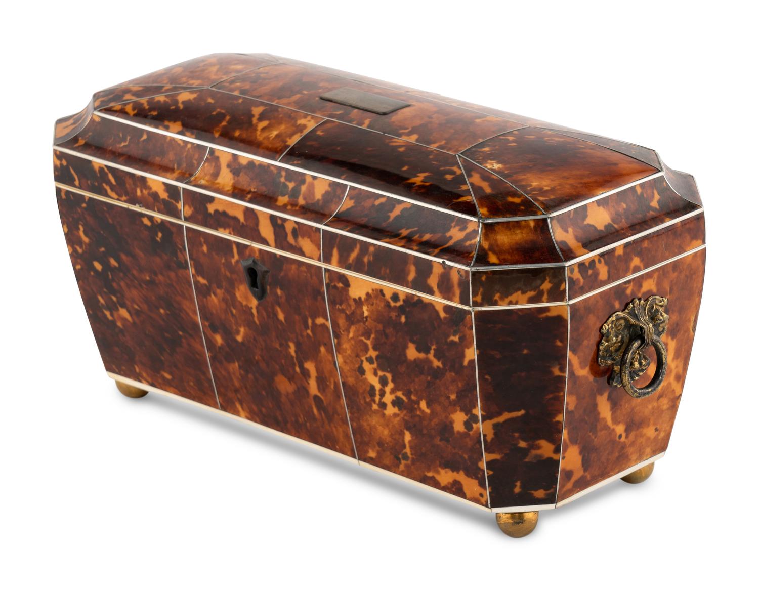 A Large George III Tortoise Shell Tea Caddy