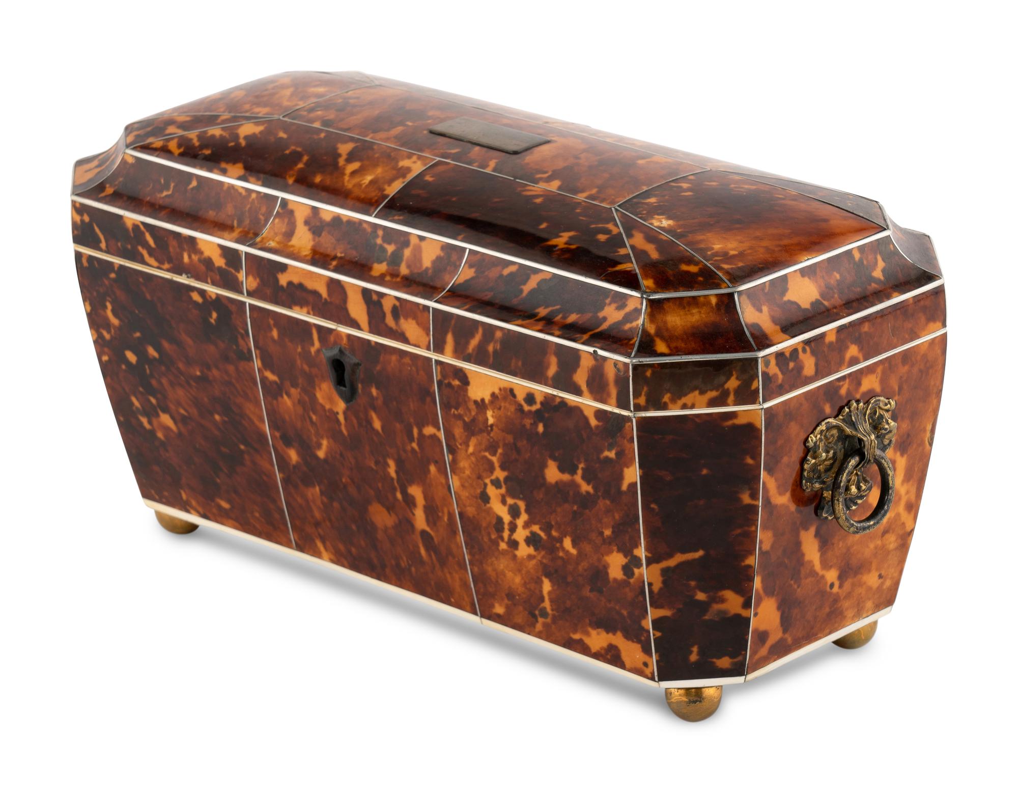 A Large George III Tortoise Shell Tea Caddy