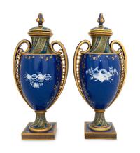 A Pair of Minton's Pâte-sur-Pâte Cobalt Blue Covered Vases