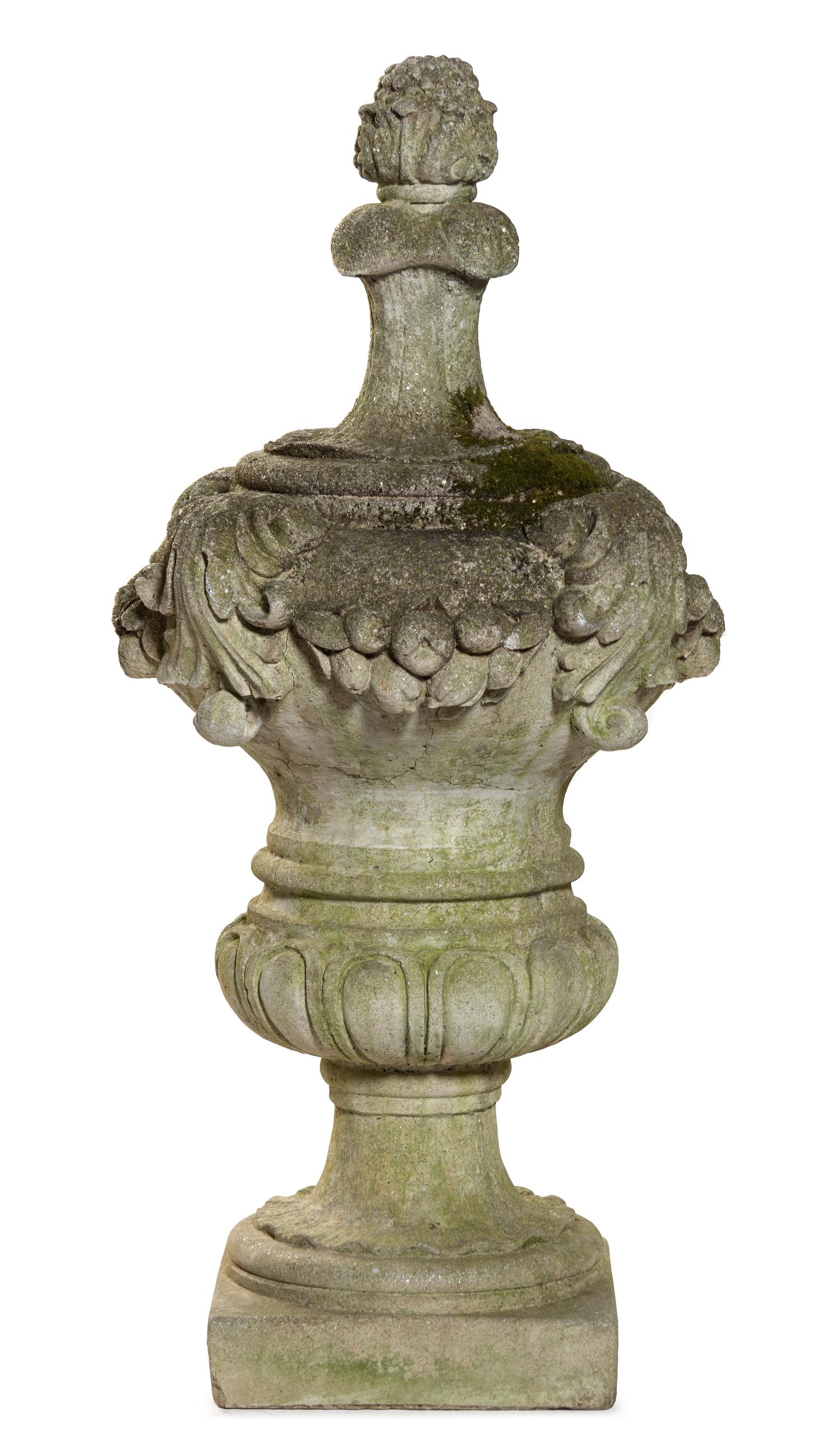 An English Cast Stone Garden Urn Height 44 inches. — LATE 19TH/EARLY 20TH CENTURY