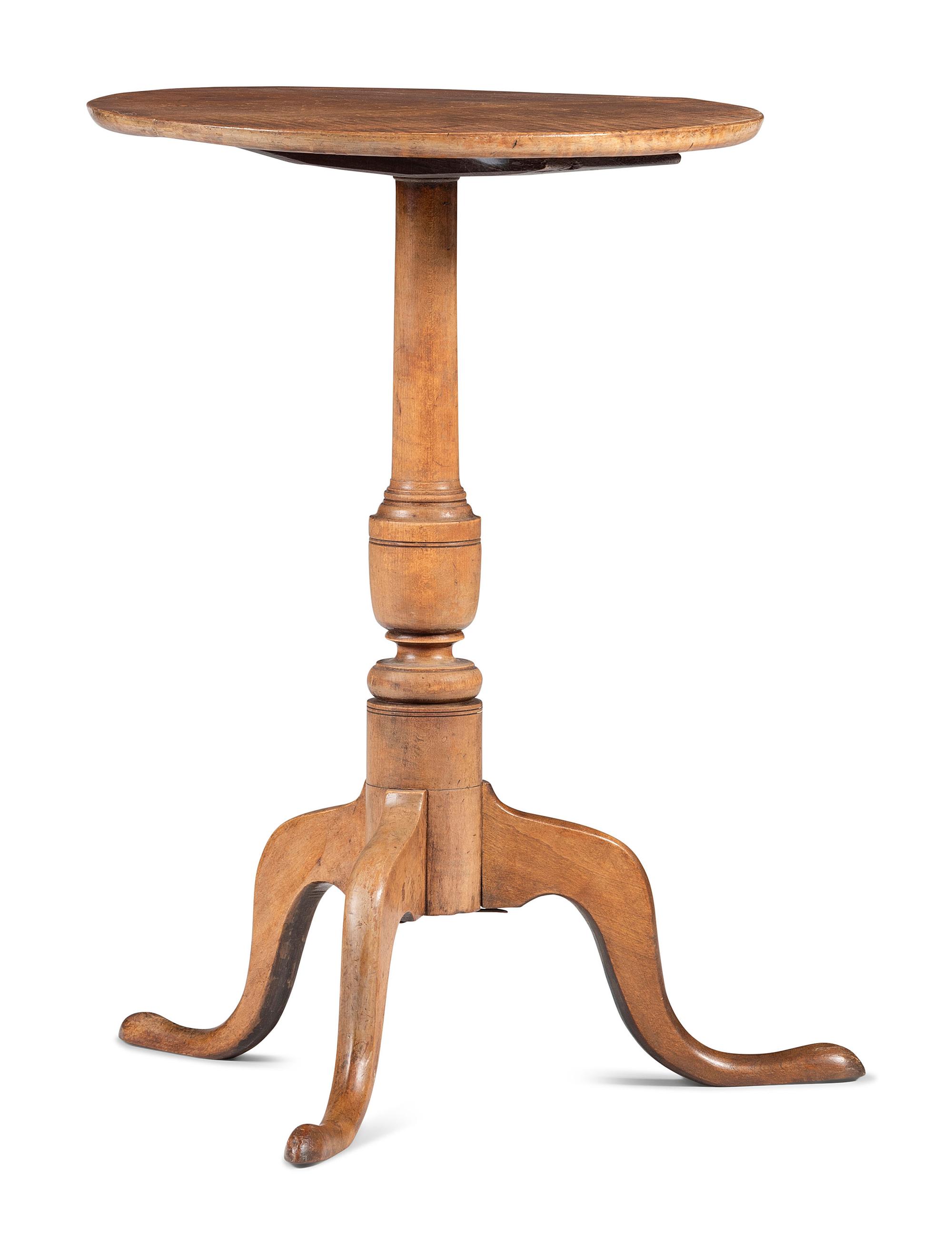 A Federal Tiger Maple and Cherrywood Candlestand