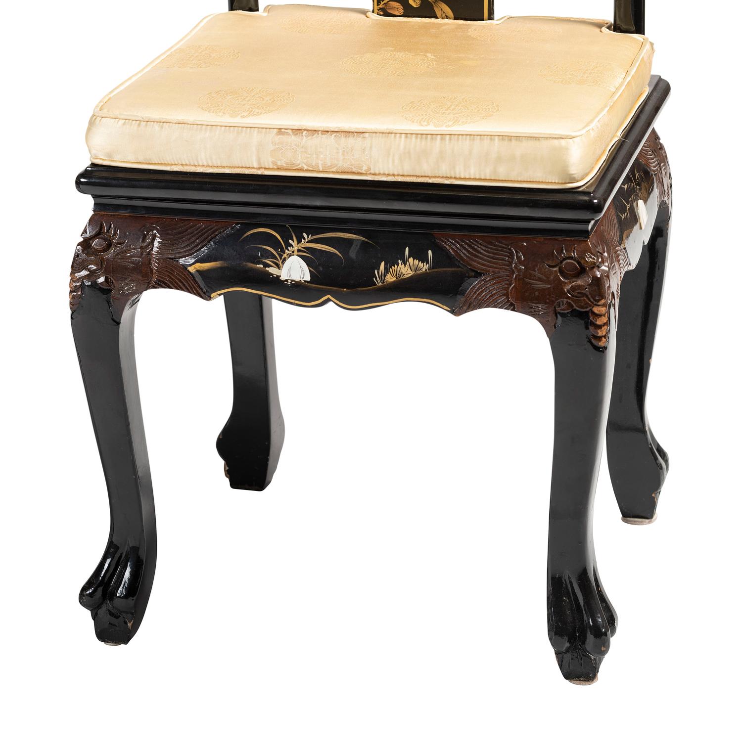 Eight Gilt and Black Lacquer Dining Chairs in the Chinese Taste