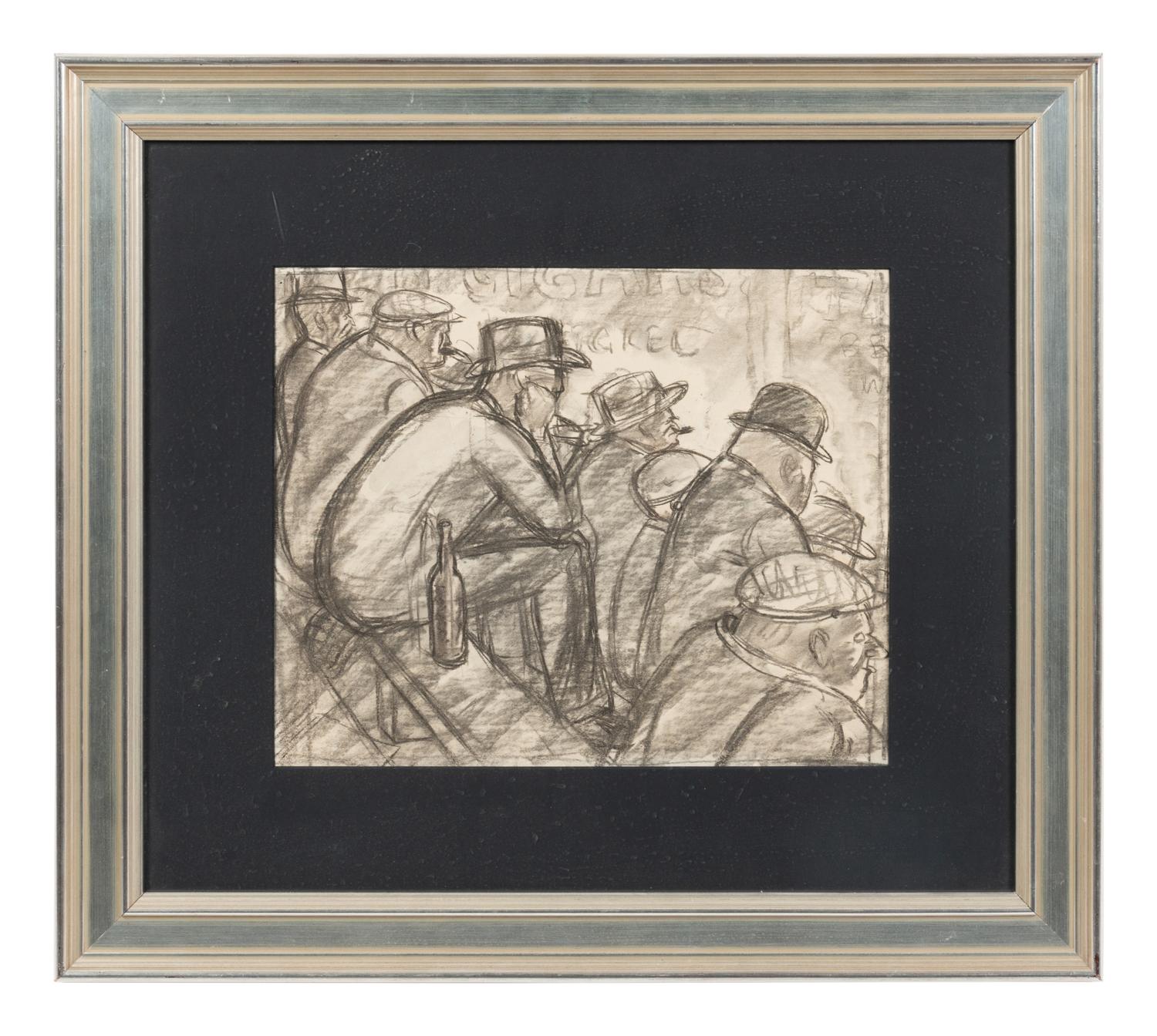 A Charcoal Drawing and a Watercolor, At the Fight, 1938 and Placing Bets, 1935