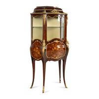 A Louis XV Style Gilt Bronze Mounted Marquetry Bombé Vitrine