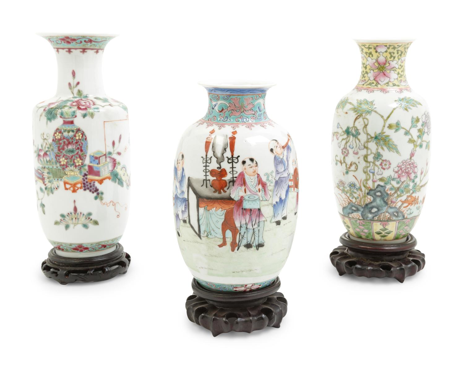 Three Chinese Famille Rose Porcelain Vases