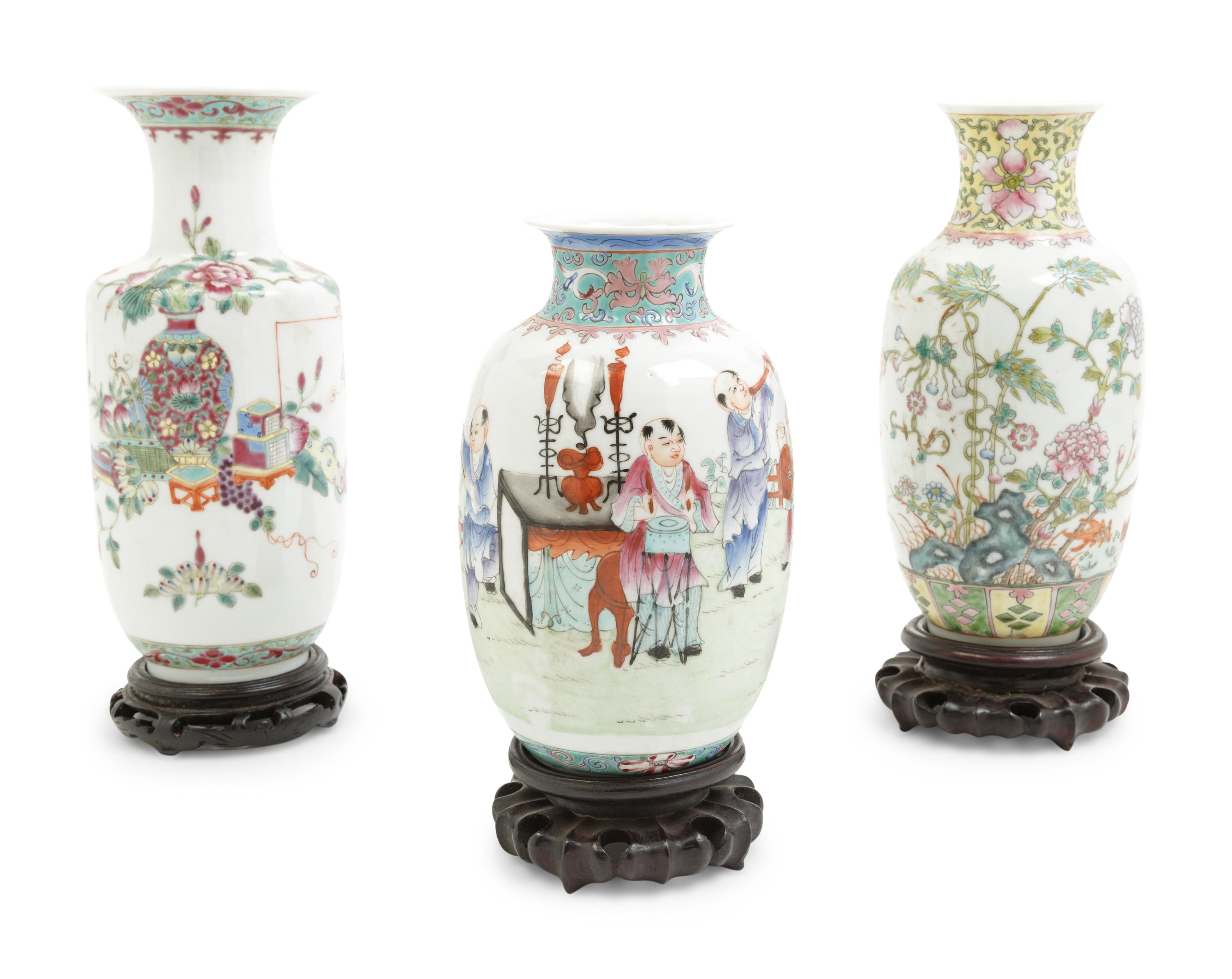 Three Chinese Famille Rose Porcelain Vases