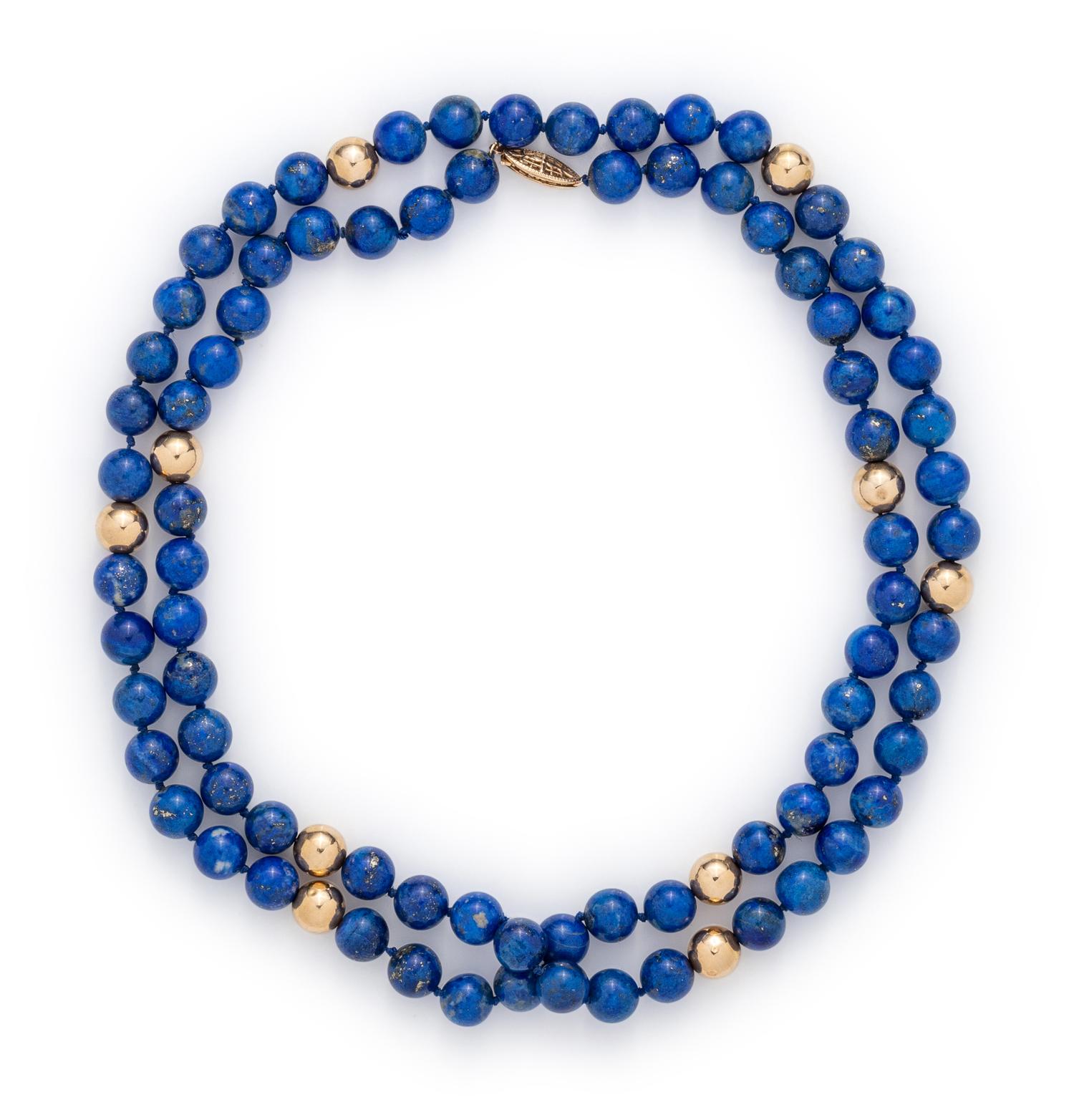 SOLD: LAPIS LAZULI AND YELLOW GOLD BEAD NECKLACE