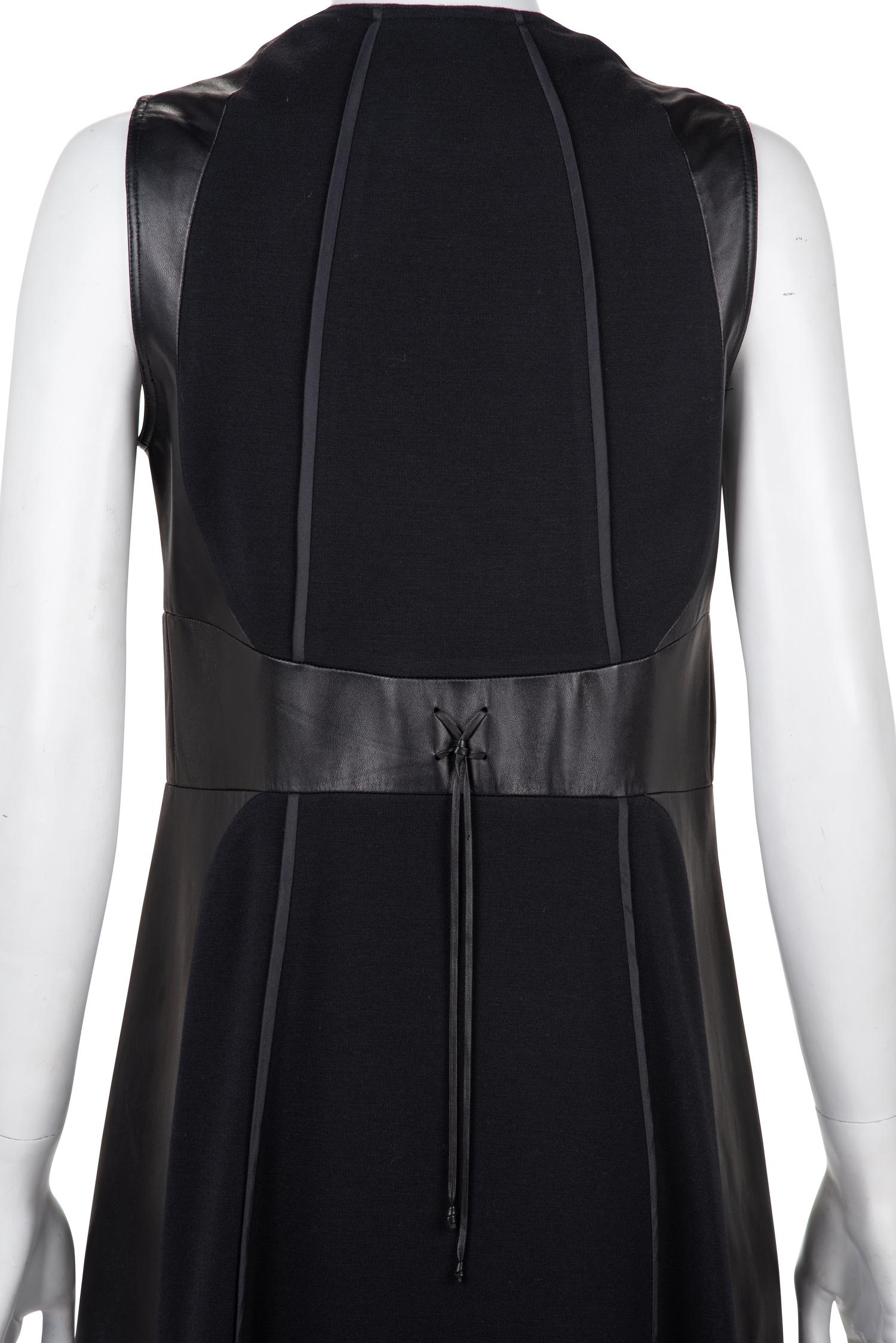 Two Ralph Rucci Leather Paneled Sleeveless Dresses, c. 2010s