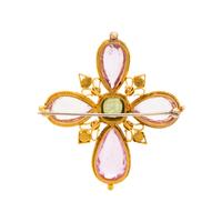 ETRUSCAN REVIVAL, DIAMOND AND MULTIGEM CROSS BROOCH