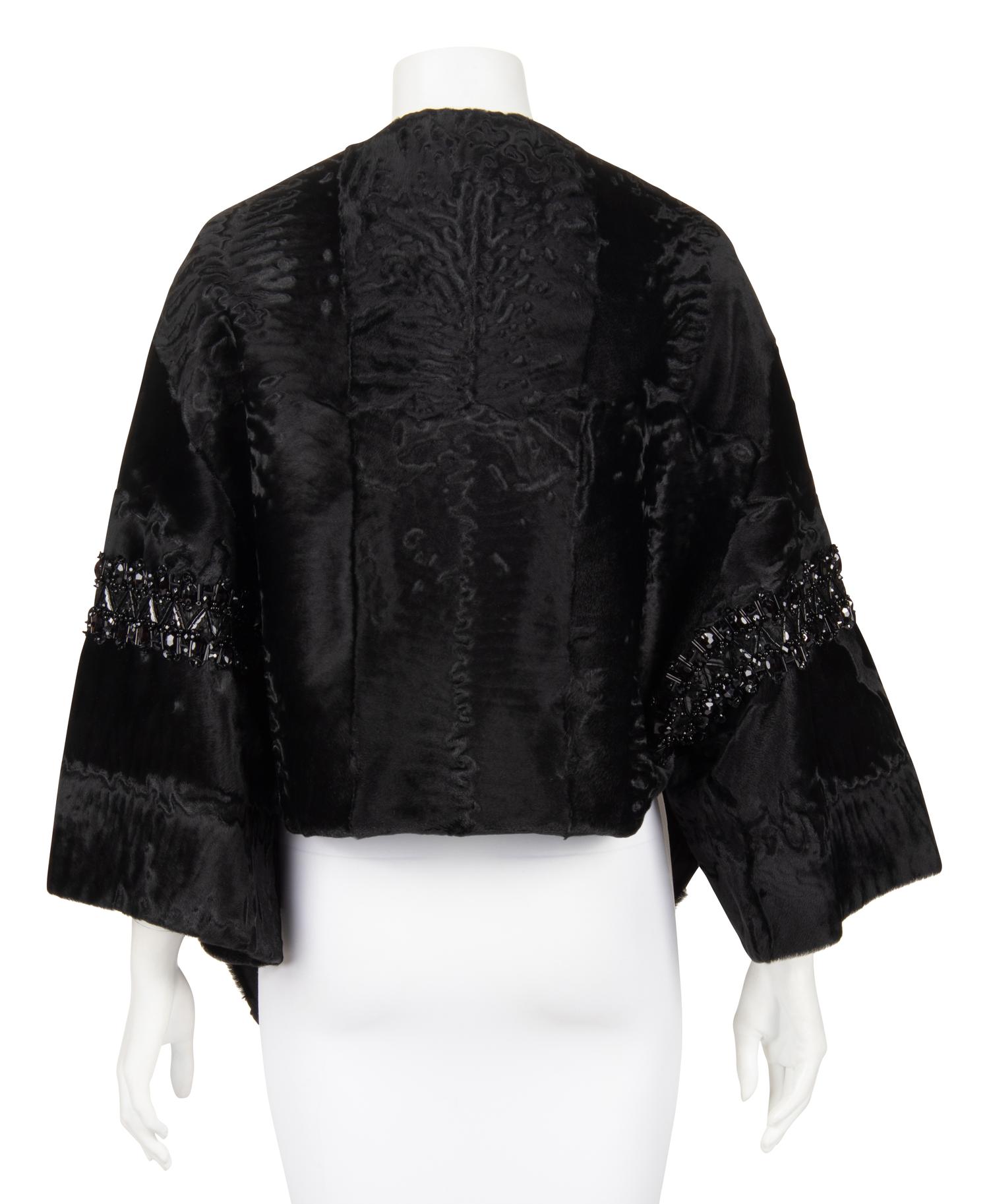 J. Mendel Broadtail Stole with Bead Embellishments