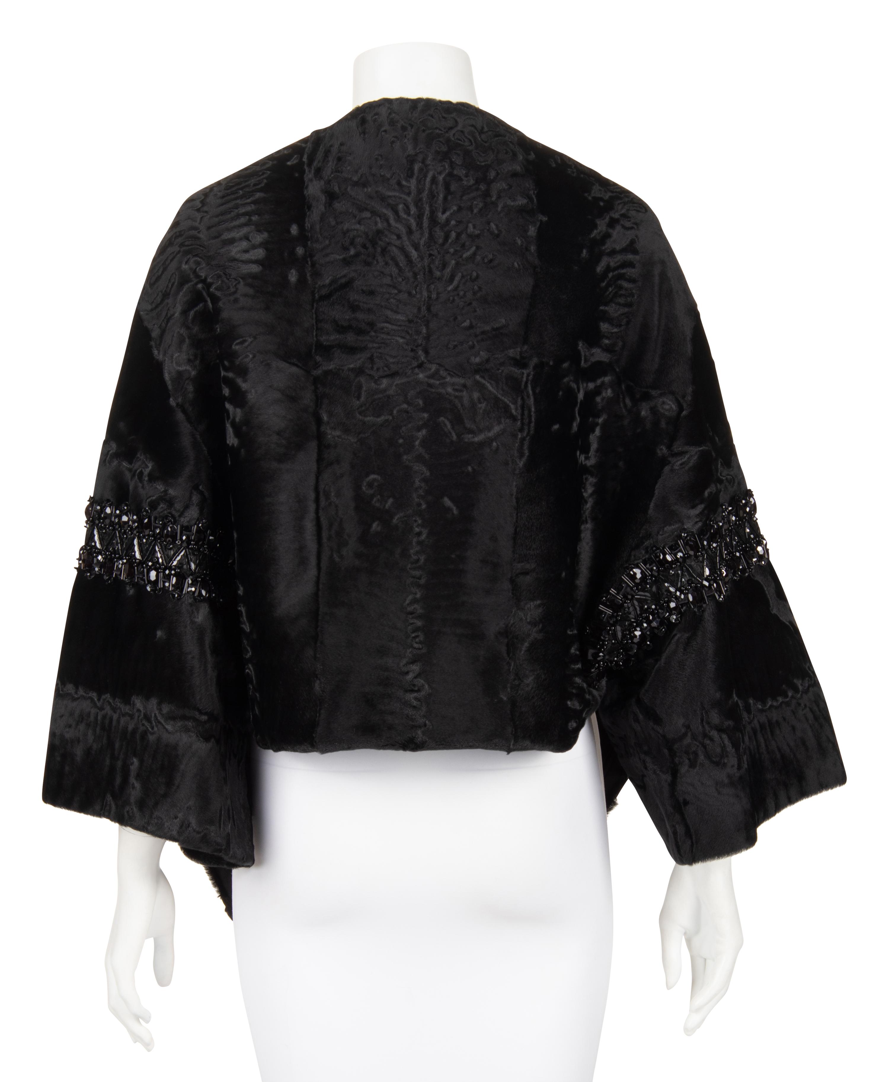 J. Mendel Broadtail Stole with Bead Embellishments
