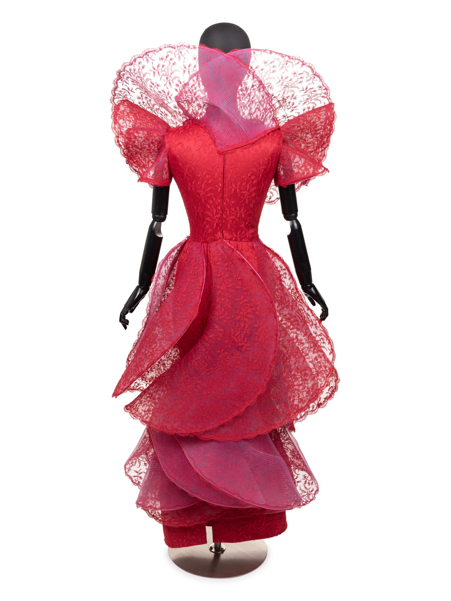 Pierre Cardin Haute Couture Tiered Flounce Lace Dress, 1987