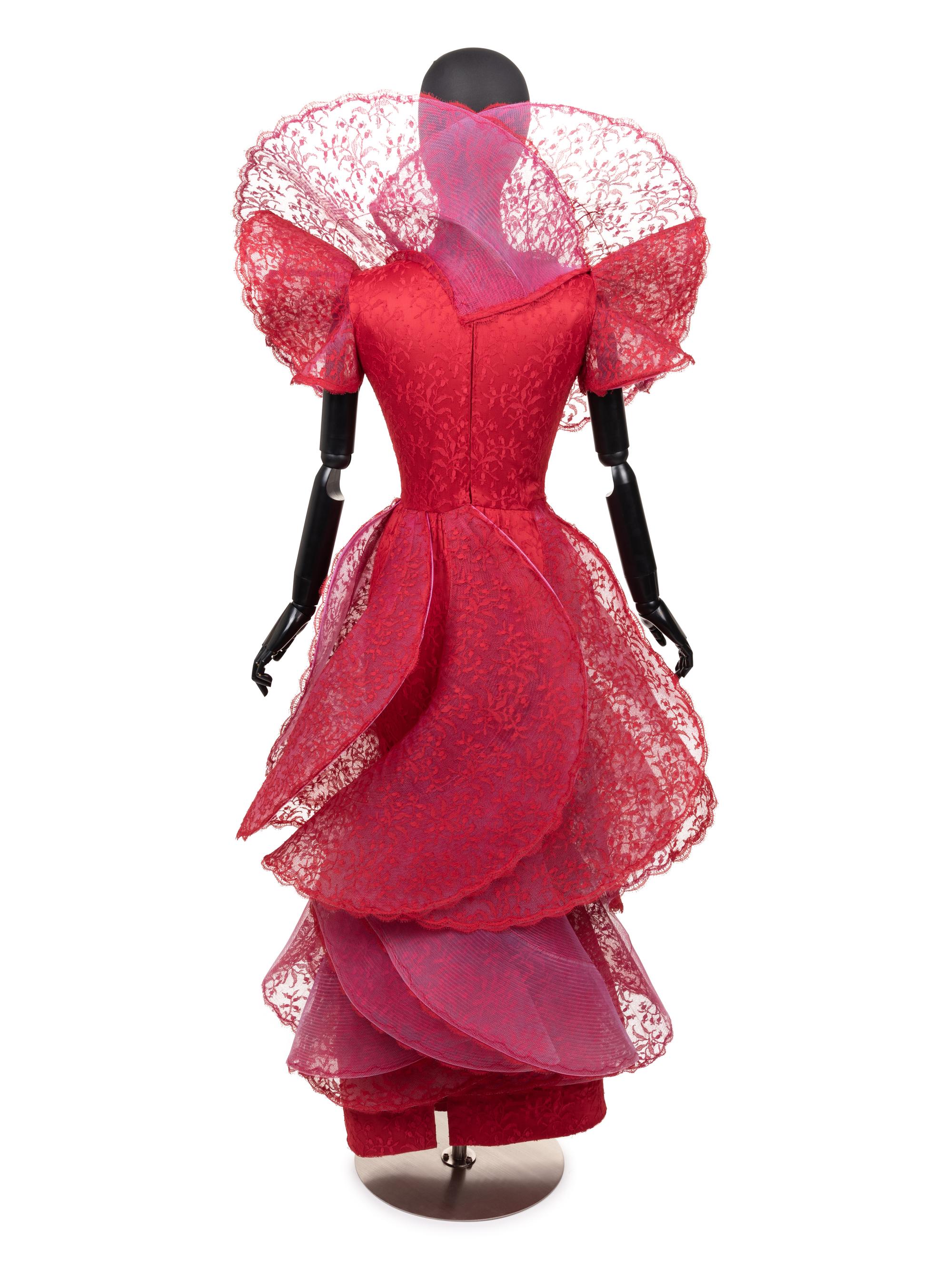 Pierre Cardin Haute Couture Tiered Flounce Lace Dress, 1987