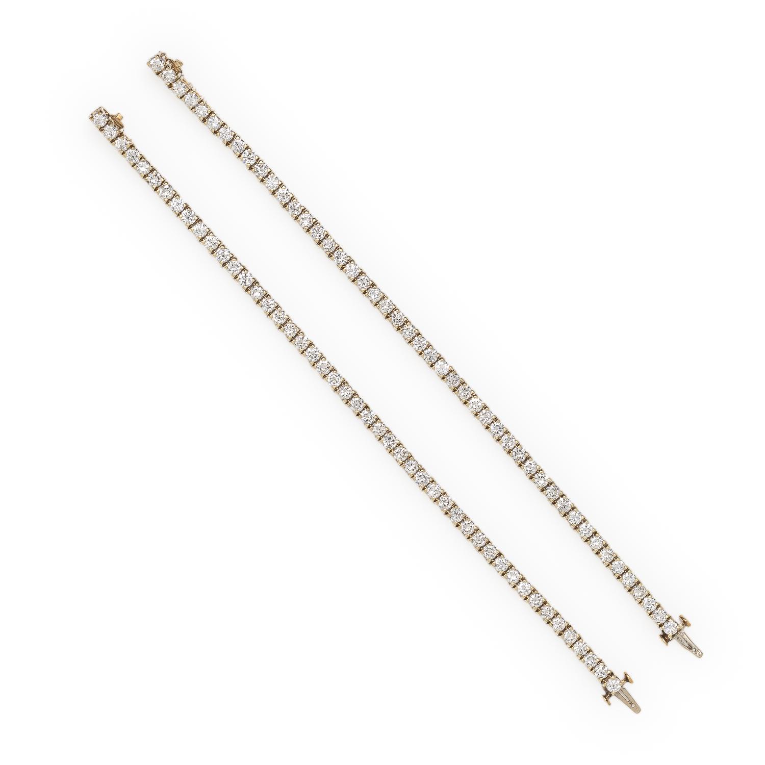 Pair of Yellow Gold and Diamond Line Bracelets