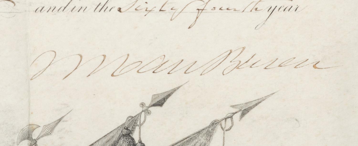 VAN BUREN, Martin (1782-1862). Partly-printed document signed ("M. Van Buren"), as President, countersigned by Joel R. Poinsett as Secretary of War, 20 February 1840.