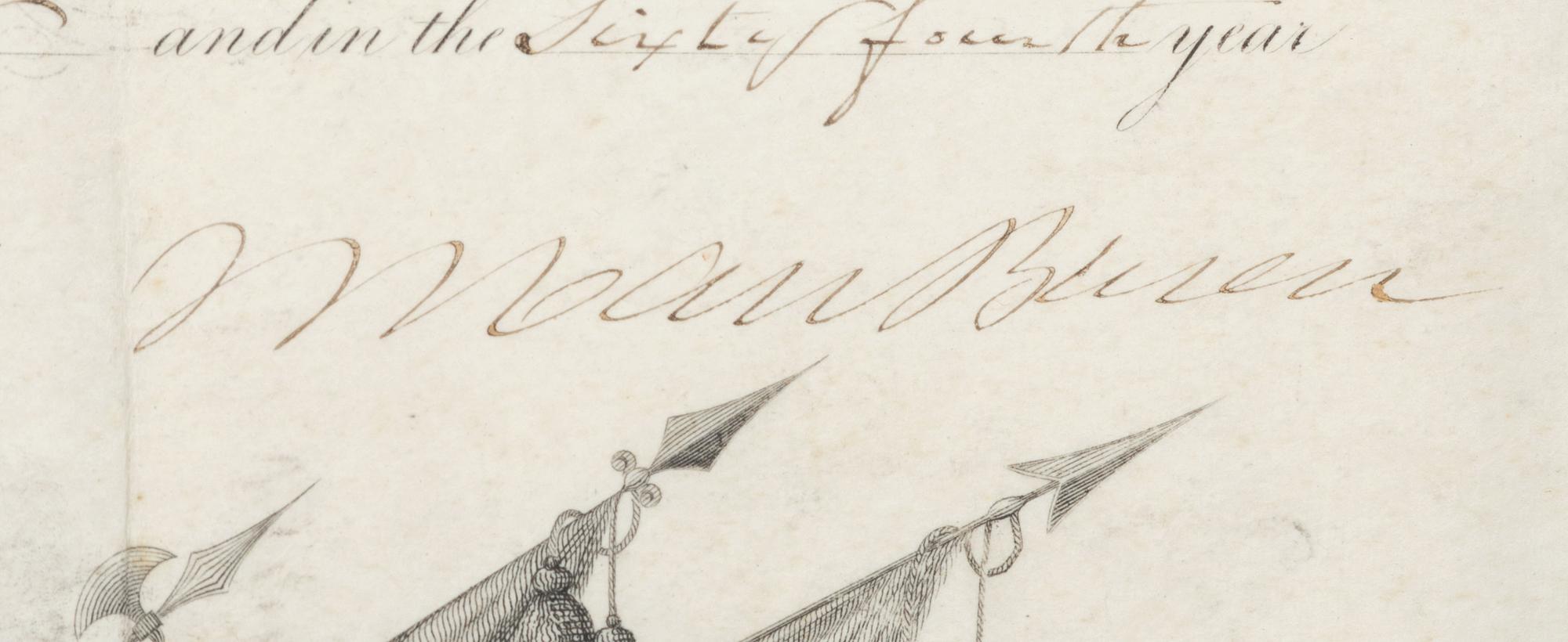 VAN BUREN, Martin (1782-1862). Partly-printed document signed ("M. Van Buren"), as President, countersigned by Joel R. Poinsett as Secretary of War, 20 February 1840.