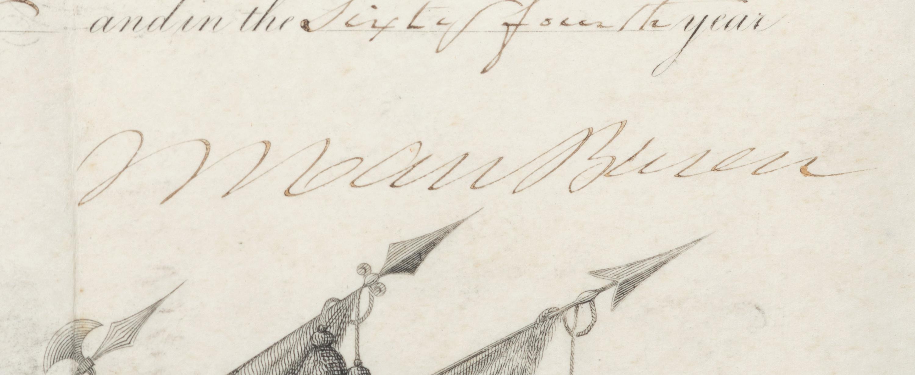 VAN BUREN, Martin (1782-1862). Partly-printed document signed ("M. Van Buren"), as President, countersigned by Joel R. Poinsett as Secretary of War, 20 February 1840.