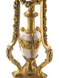 A Pair of Louis XVI Style Gilt Bronze and White Marble Ten-Light Candelabra
