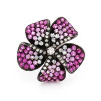 Diamond and Pink Sapphire Flower Ring