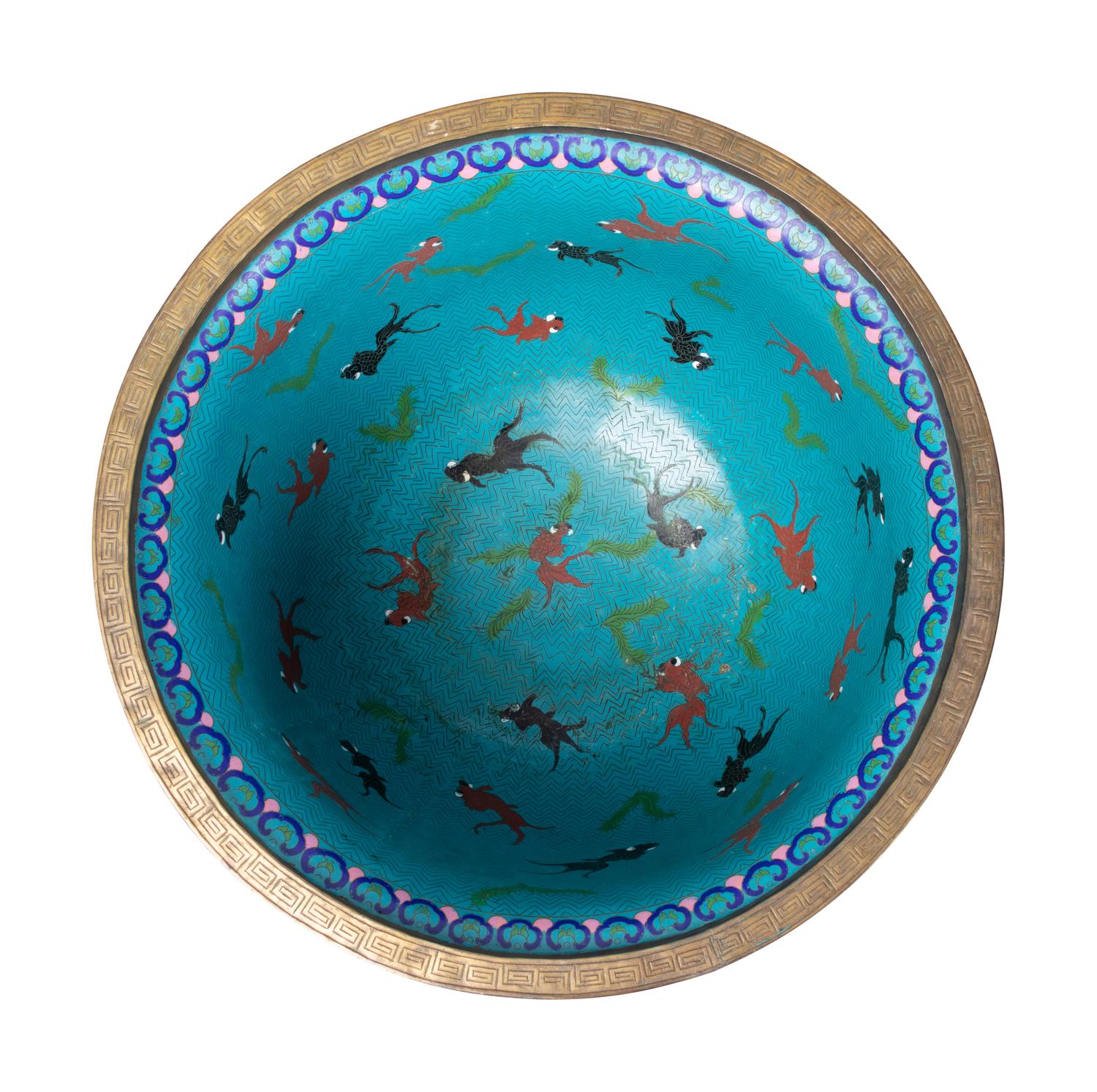 A Pair of Chinese Cloisonné Fish Bowls and Stands