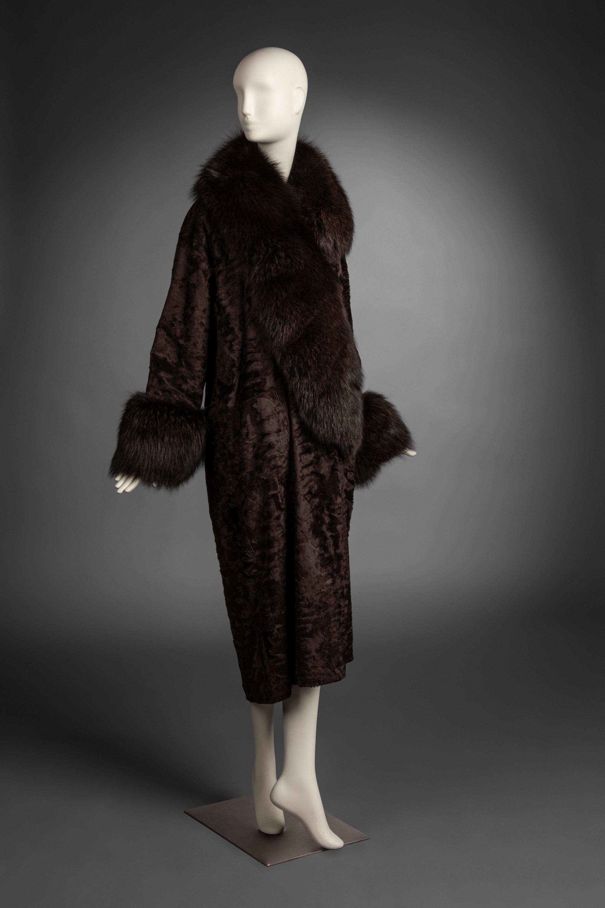 Bob Mackie Faux Astrakhan Coat with Fox Fur Trim, 1980s