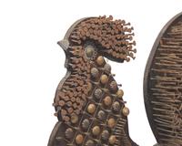 A Painted Wood and Nail-Work Rooster Plaque