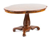 A Victorian Burl Wood and Satinwood Inlaid Turtle Top Parlor Table — 19TH CENTURY