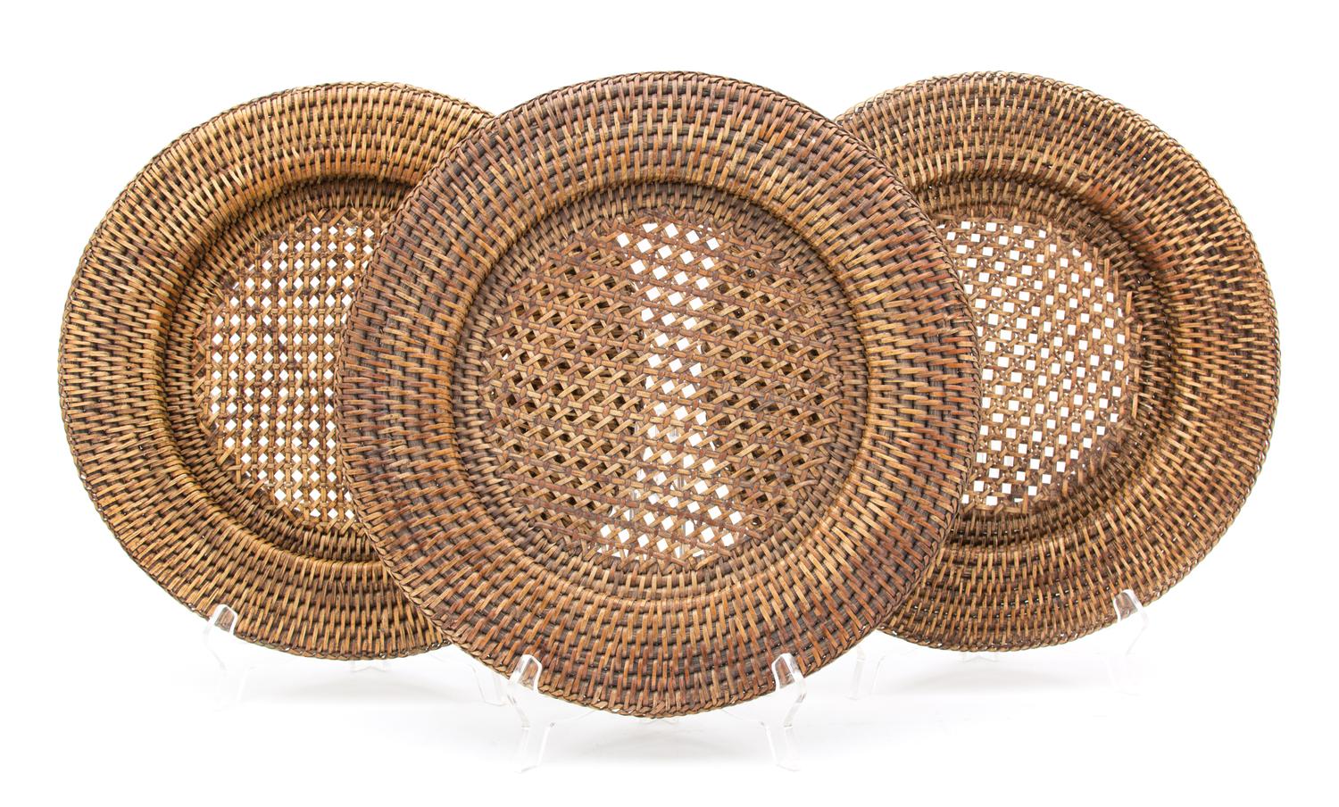 A Rattan Rectangular Serving Tray and Eleven Plate Holders Tray, 28 x 20 inches. — 20TH CENTURY