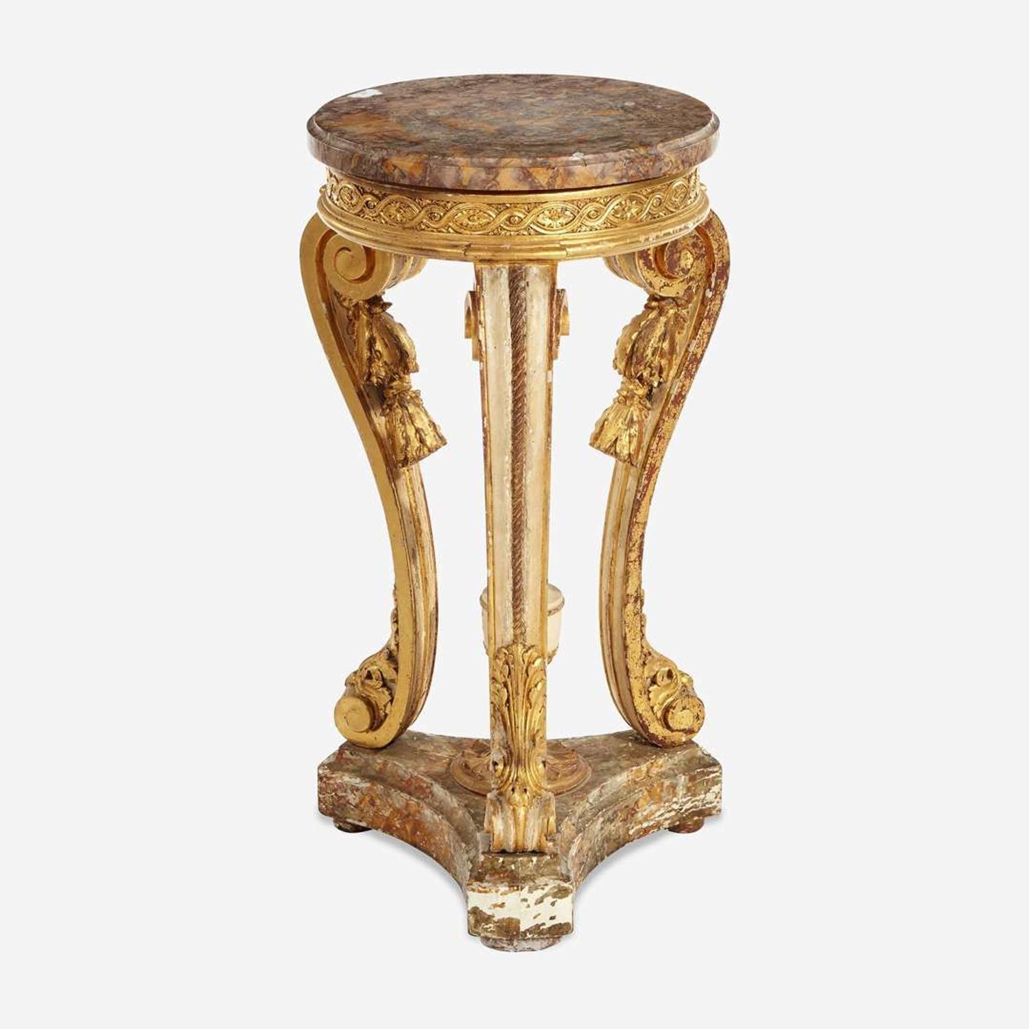 A Louis XV Style White-Painted and Parcel-Gilt Marble-Topped Jardinière L’Escalier de Cristal, Paris, late 19th century