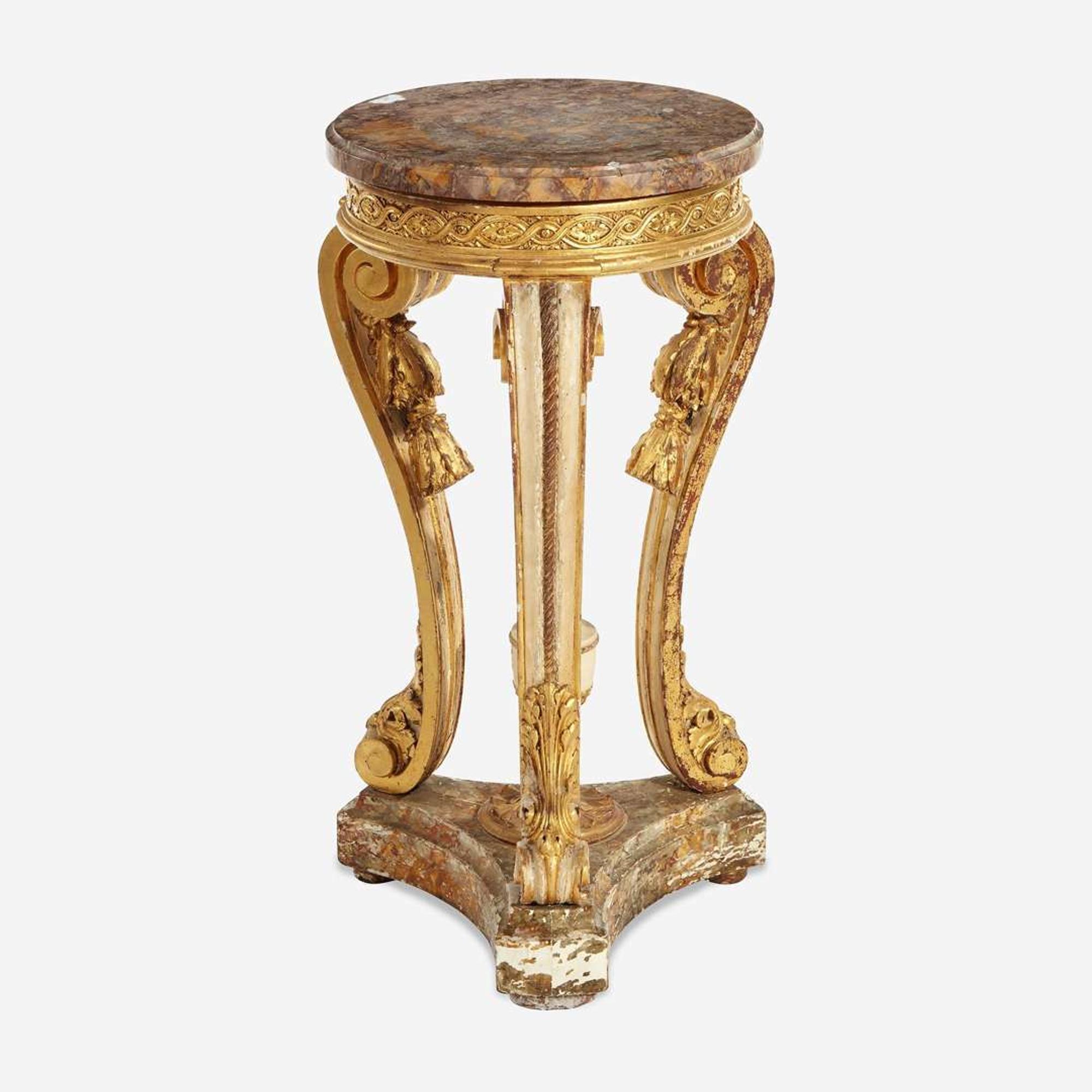 A Louis XV Style White-Painted and Parcel-Gilt Marble-Topped Jardinière L’Escalier de Cristal, Paris, late 19th century