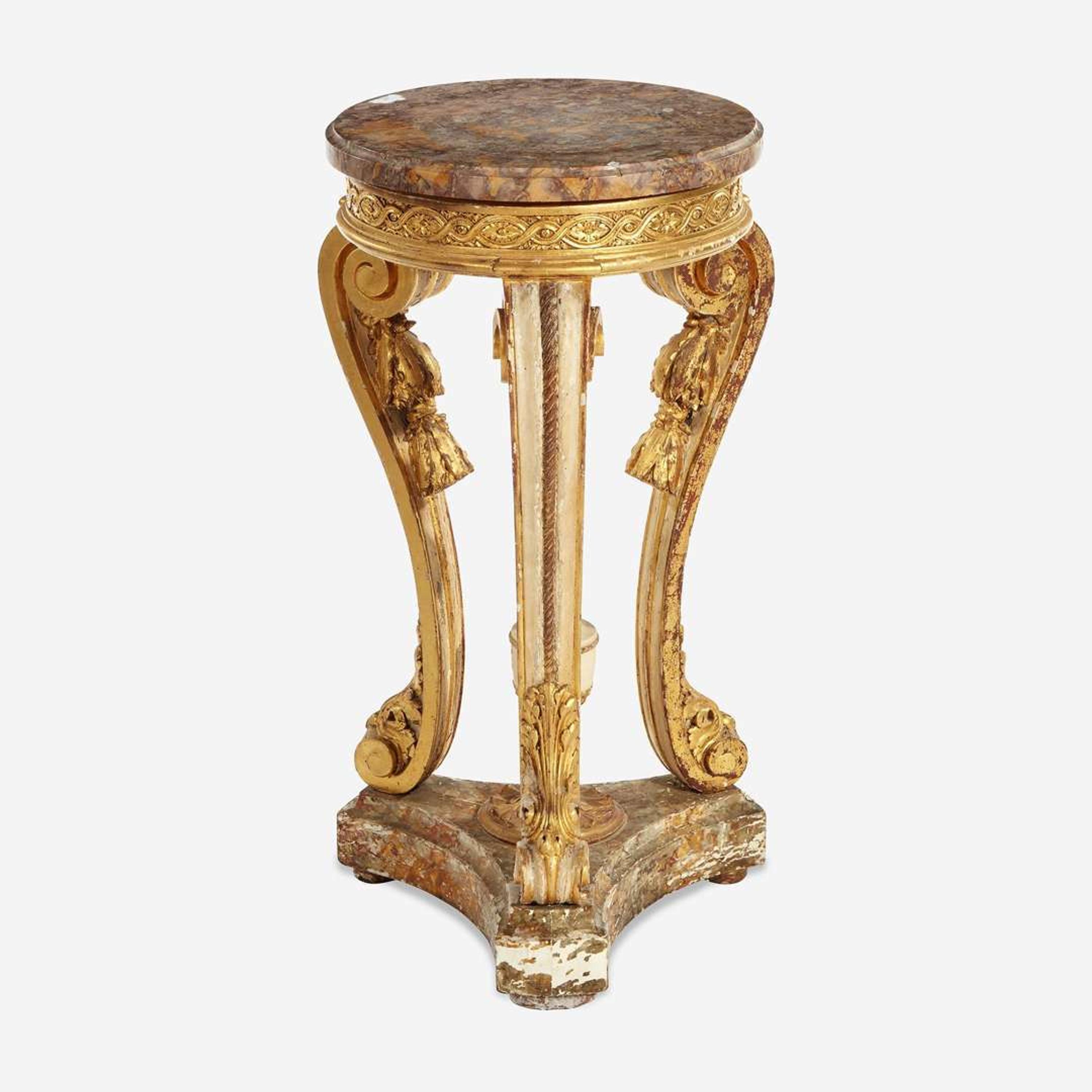 A Louis XV Style White-Painted and Parcel-Gilt Marble-Topped Jardinière L’Escalier de Cristal, Paris, late 19th century