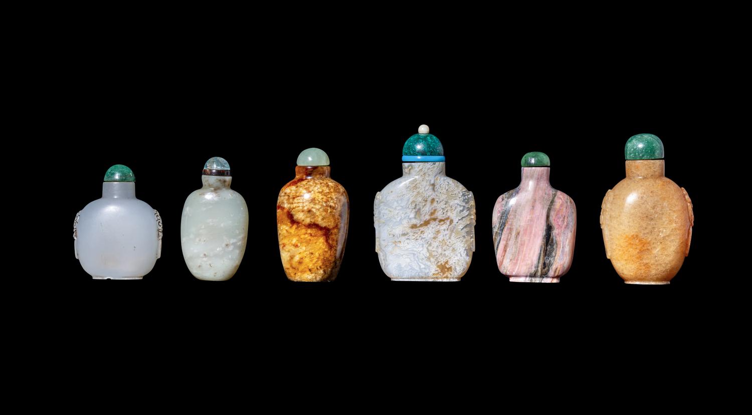 Six Chinese Hardstone Snuff Bottles