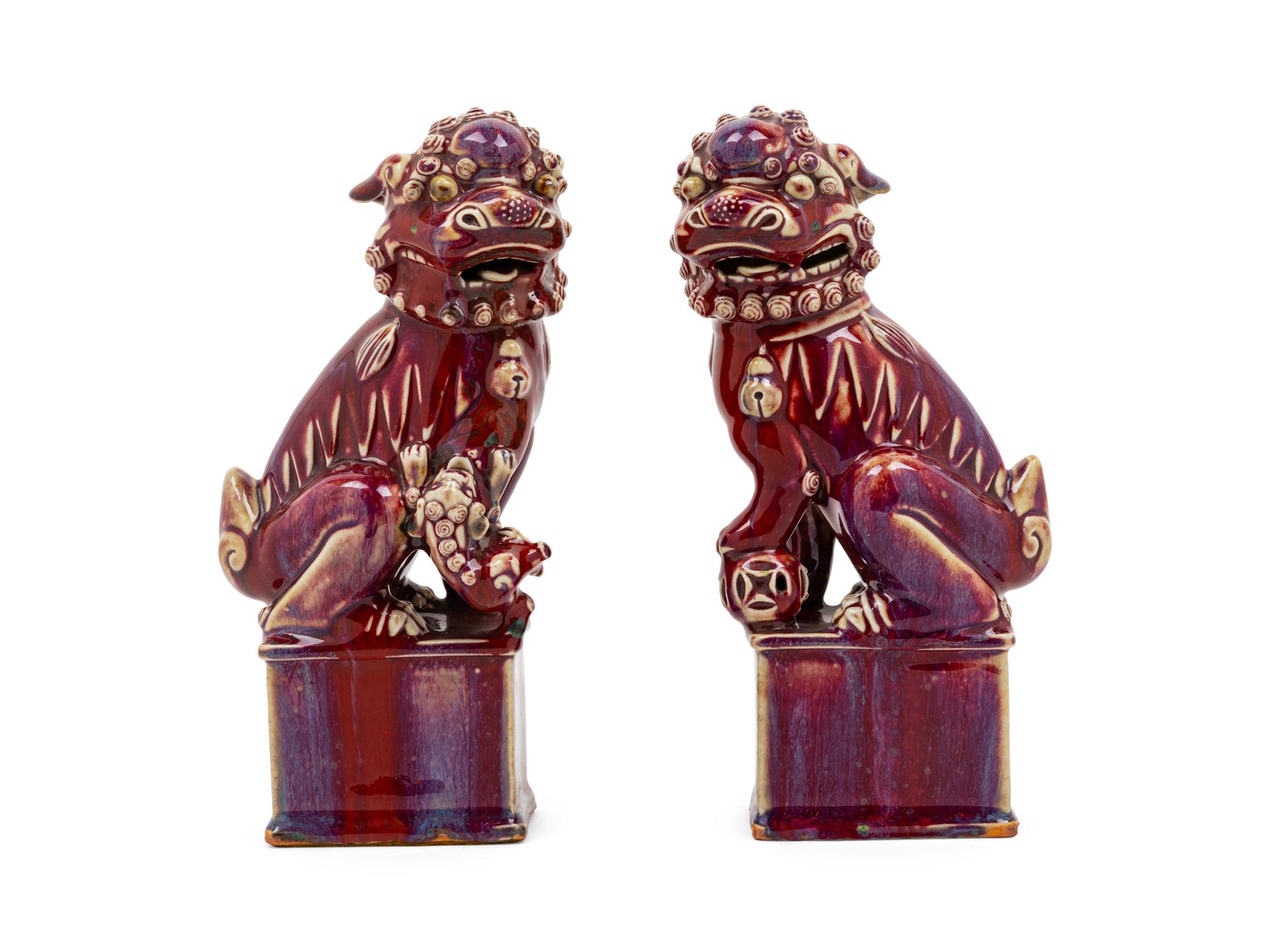 A Pair of Chinese Flambé Glazed Fu Dogs