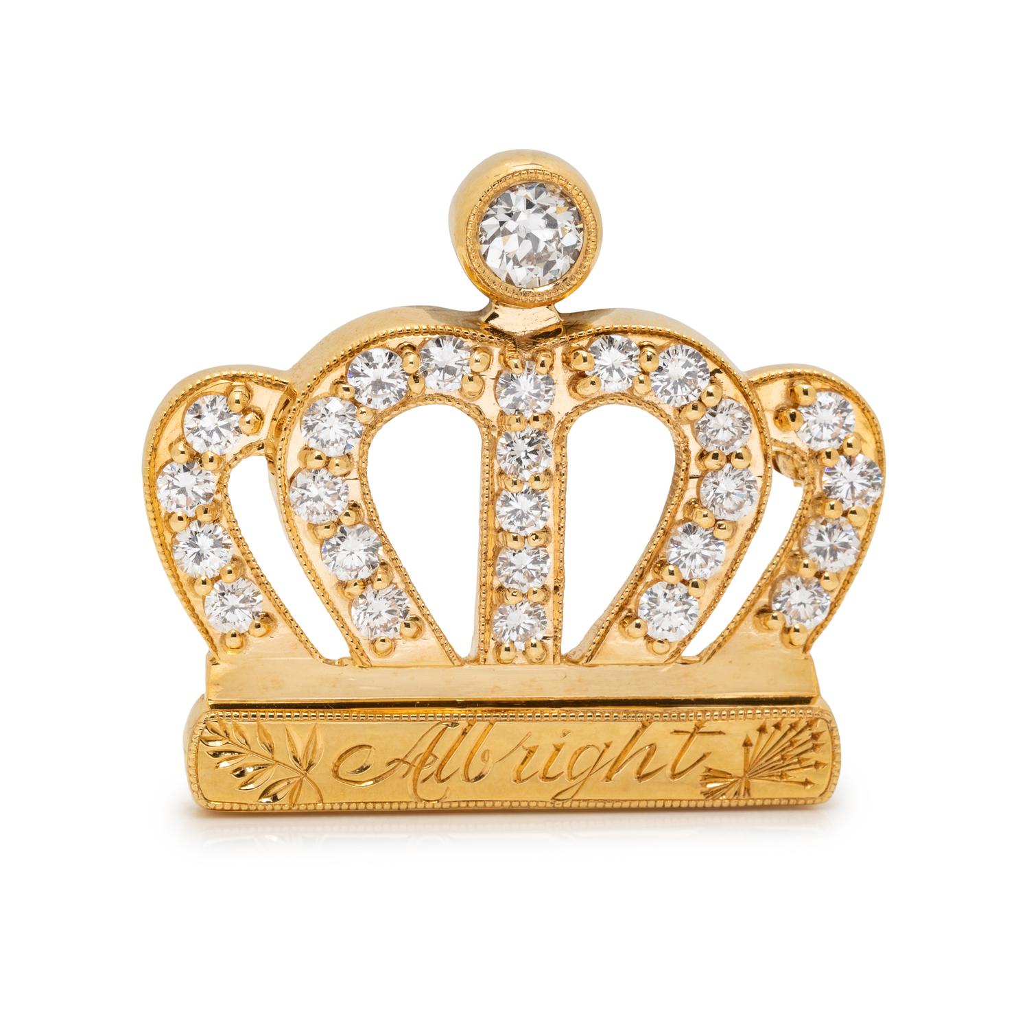 YELLOW GOLD AND DIAMOND CROWN PIN