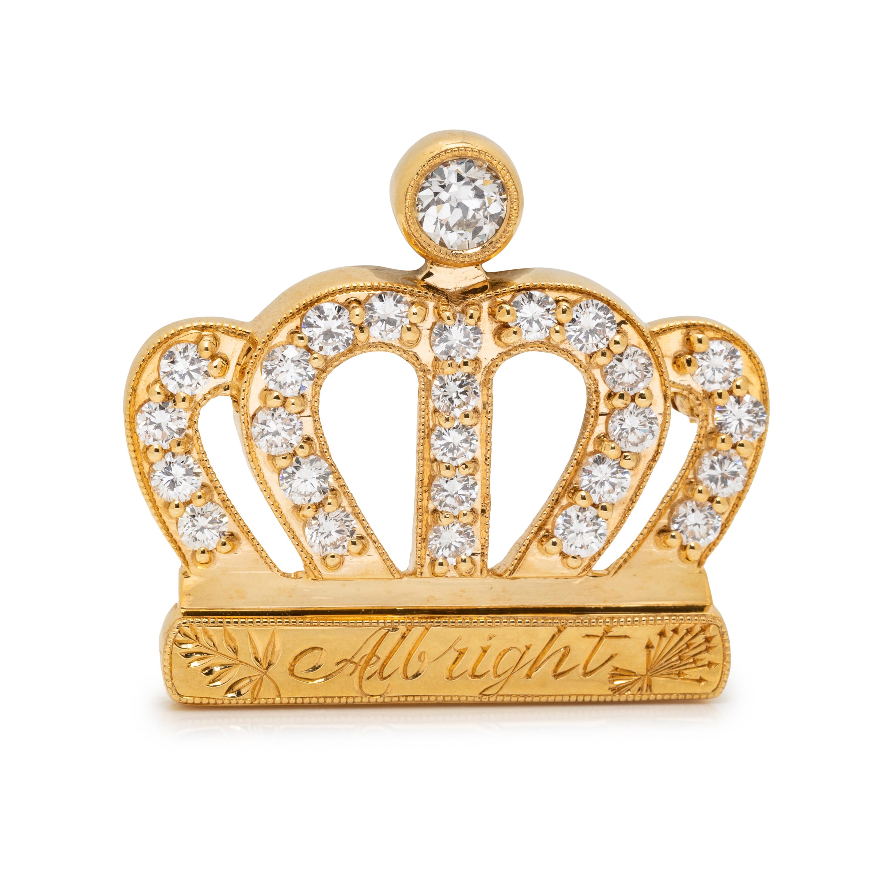 YELLOW GOLD AND DIAMOND CROWN PIN