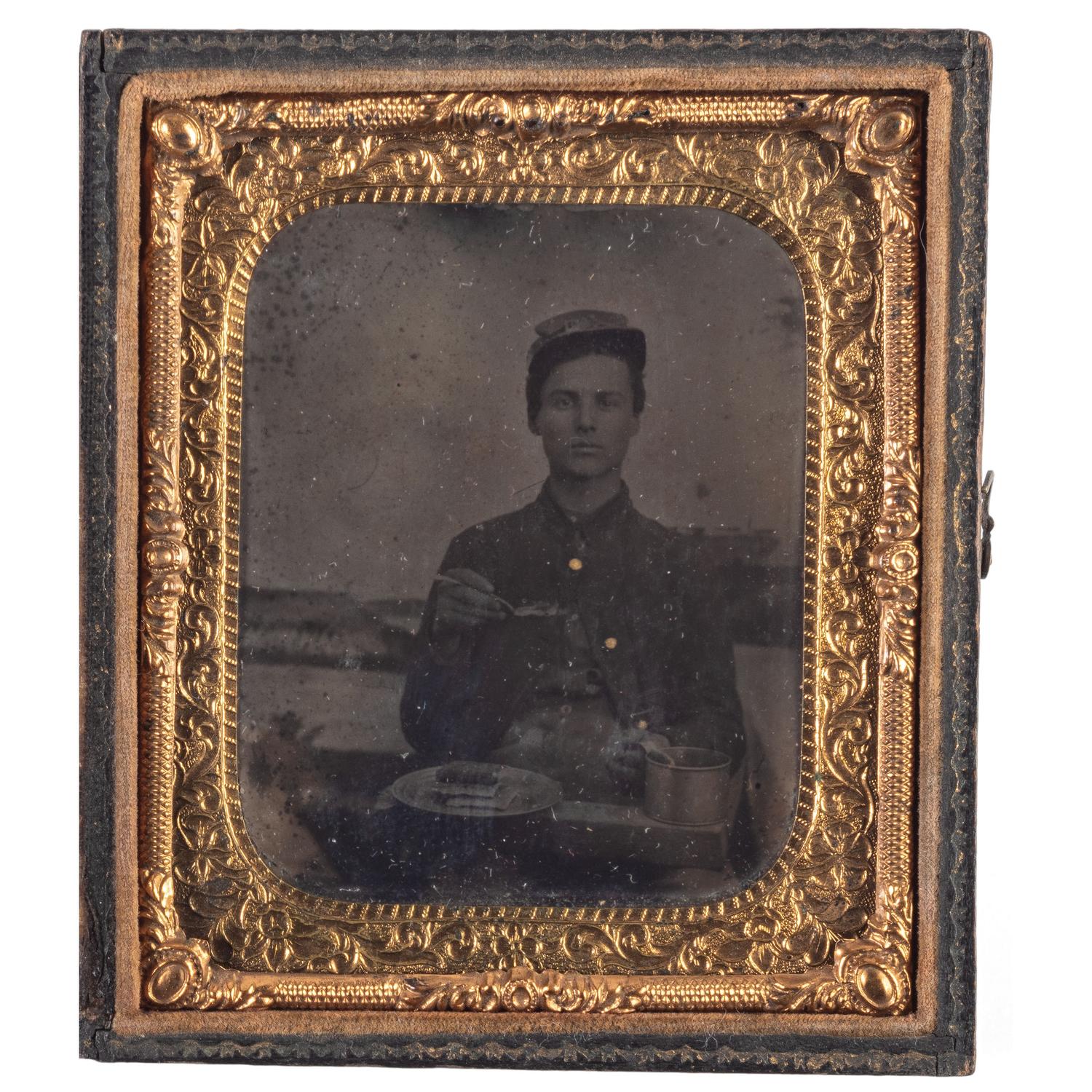 A group of items identified to Private William H. Shaver, Battery M, 2nd Pennsylvania Heavy Artillery, highlighted by war-date tintypes, CDVs, and army mess gear.