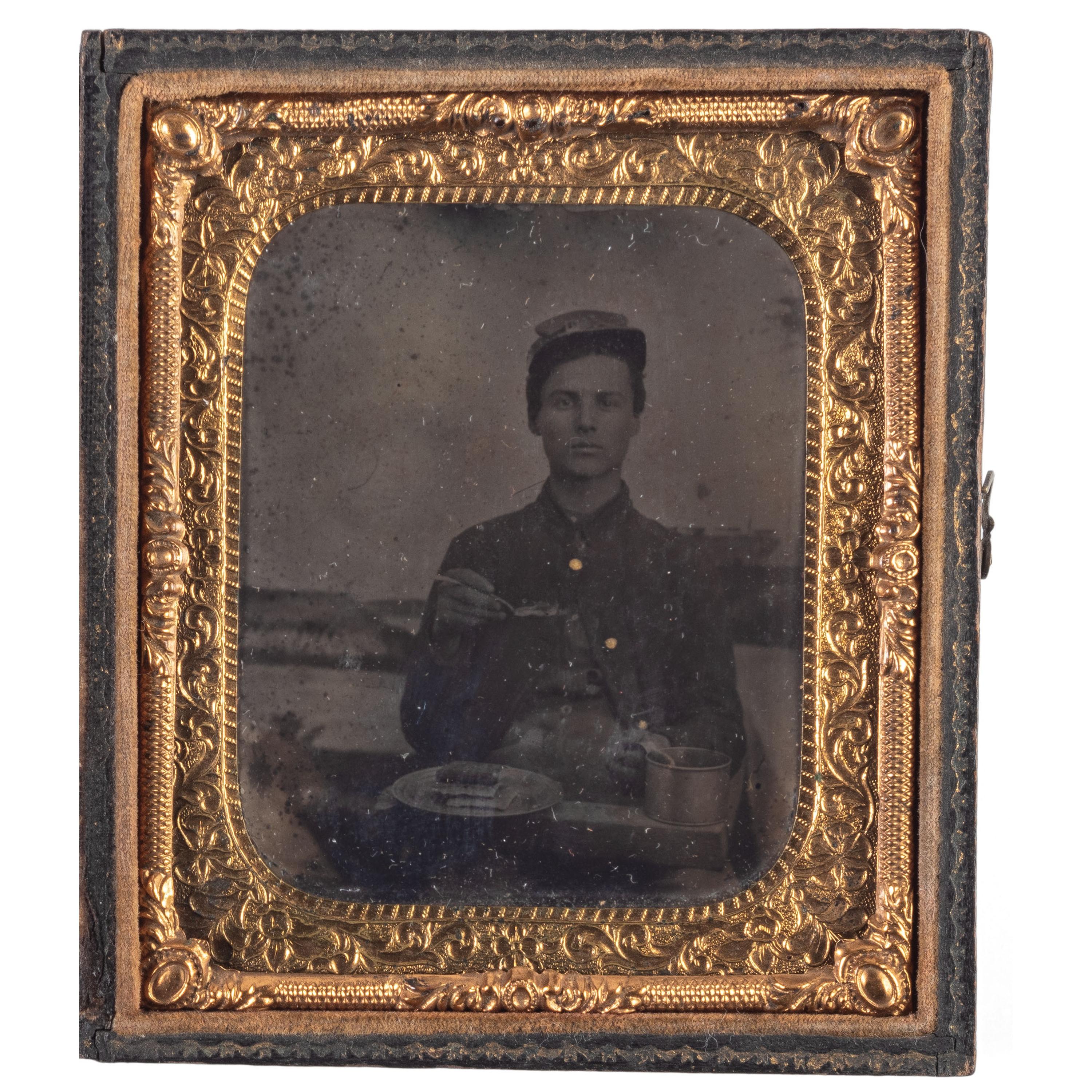 A group of items identified to Private William H. Shaver, Battery M, 2nd Pennsylvania Heavy Artillery, highlighted by war-date tintypes, CDVs, and army mess gear.
