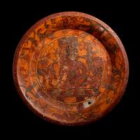 A Maya Polychrome Terracotta Tripod Plate with Gods and Glyphs