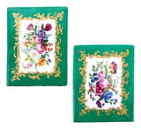 A Pair of Sèvres Style Painted and Parcel Gilt Green-Ground Porcelain Floral Panels