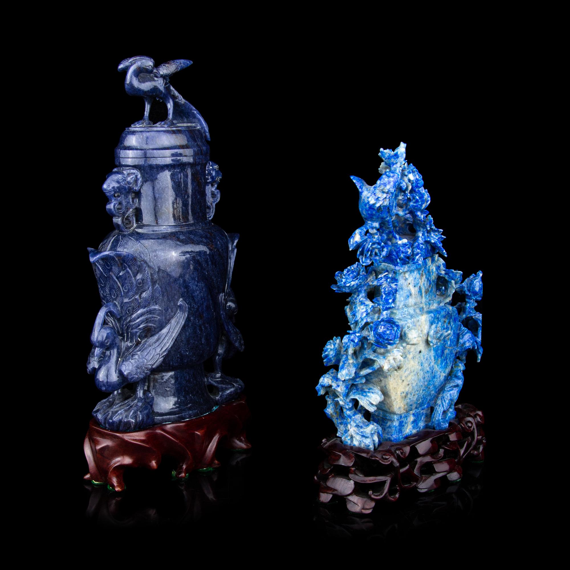 Two Lapis Lazuli Covered Vases