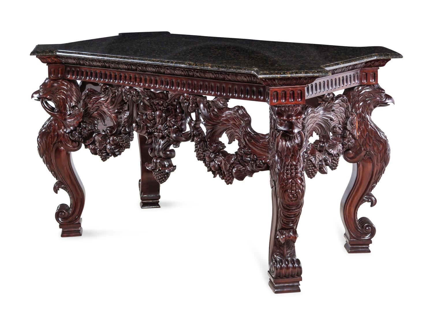 A George III Style Walnut Marble-Top Center Table
