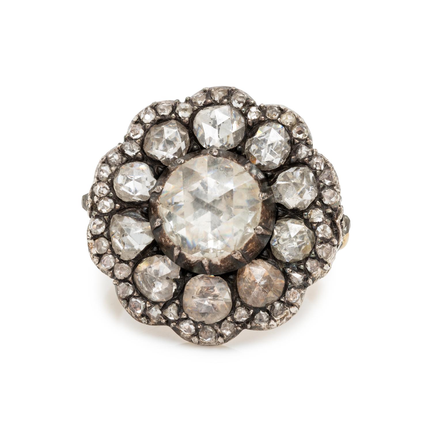 SILVER-TOPPED GOLD AND DIAMOND RING