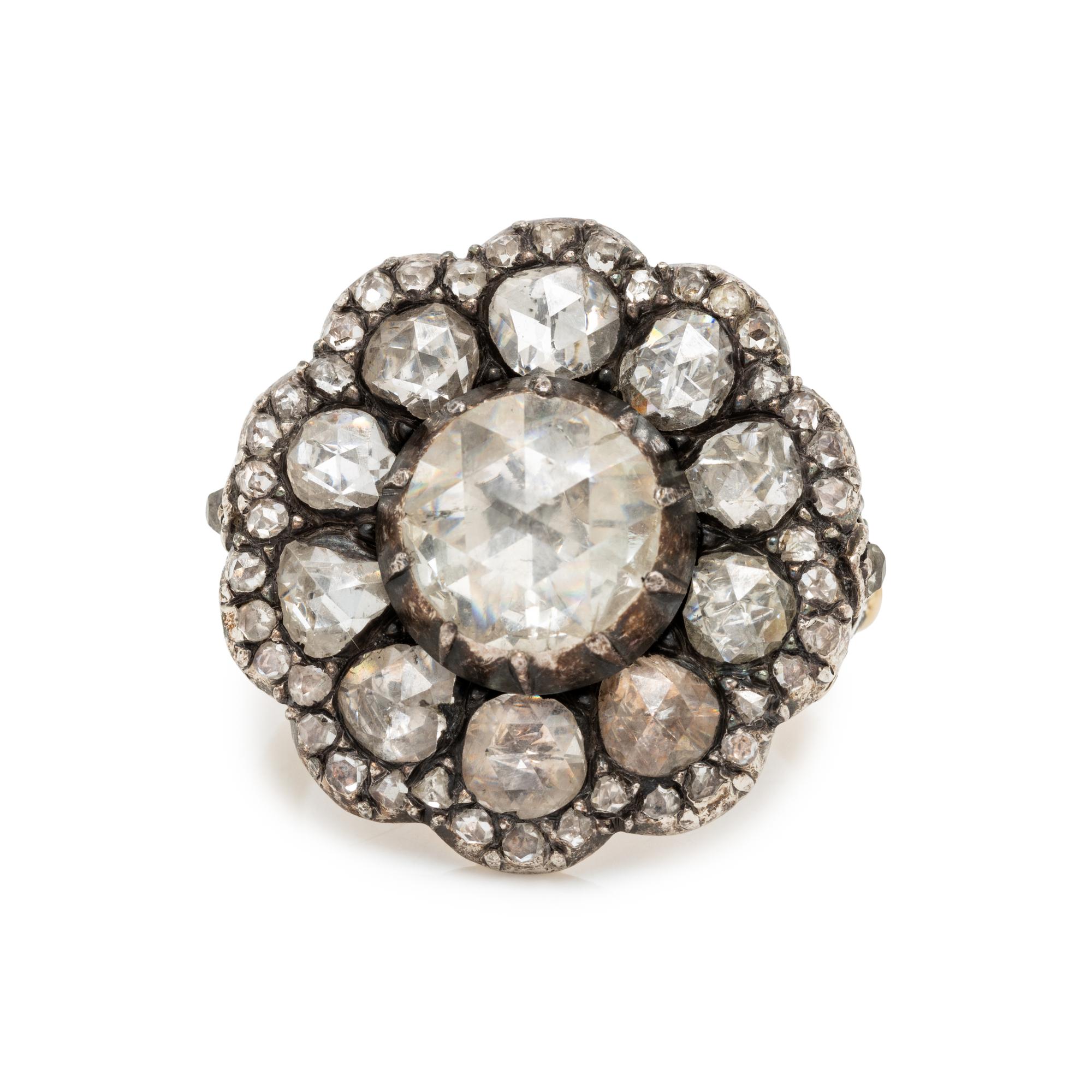 SILVER-TOPPED GOLD AND DIAMOND RING