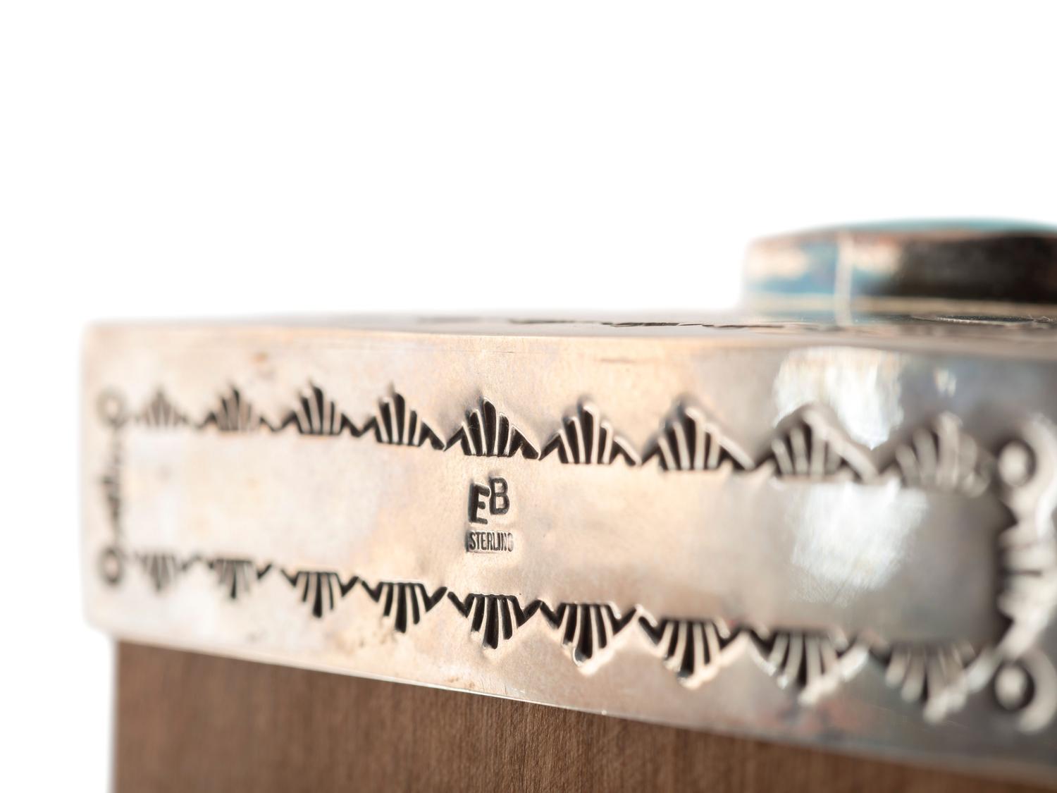 Stepped Wooden Sculptures, with Stamped Sterling Silver and Turquoise Lids