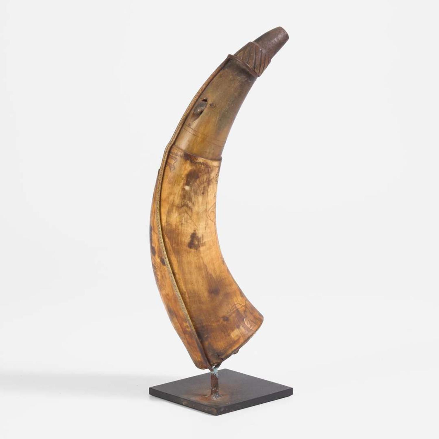 A carved and incised powder horn Pennsylvania, dated "1787"