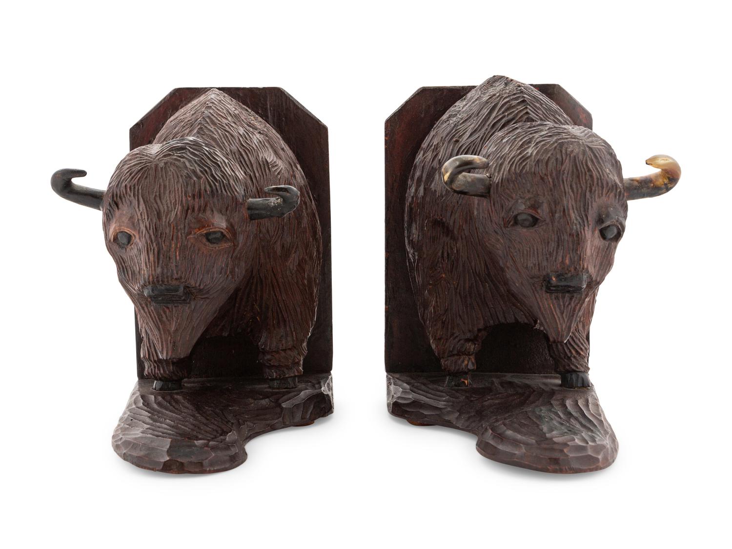 19th Century Carved Buffalo Bookends