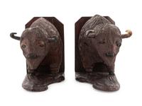 19th Century Carved Buffalo Bookends