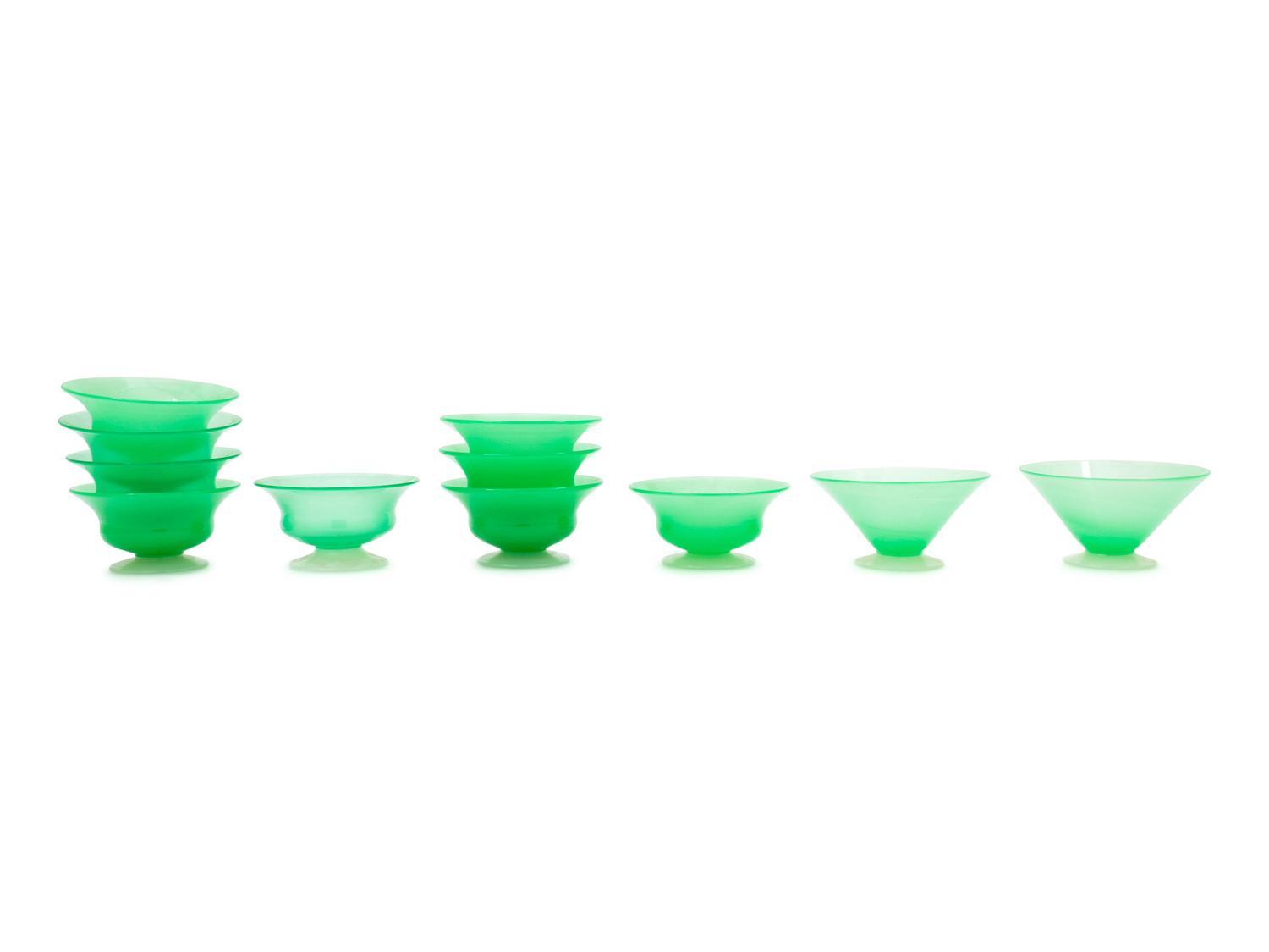 A Group of Green Opaline Glass Table Articles