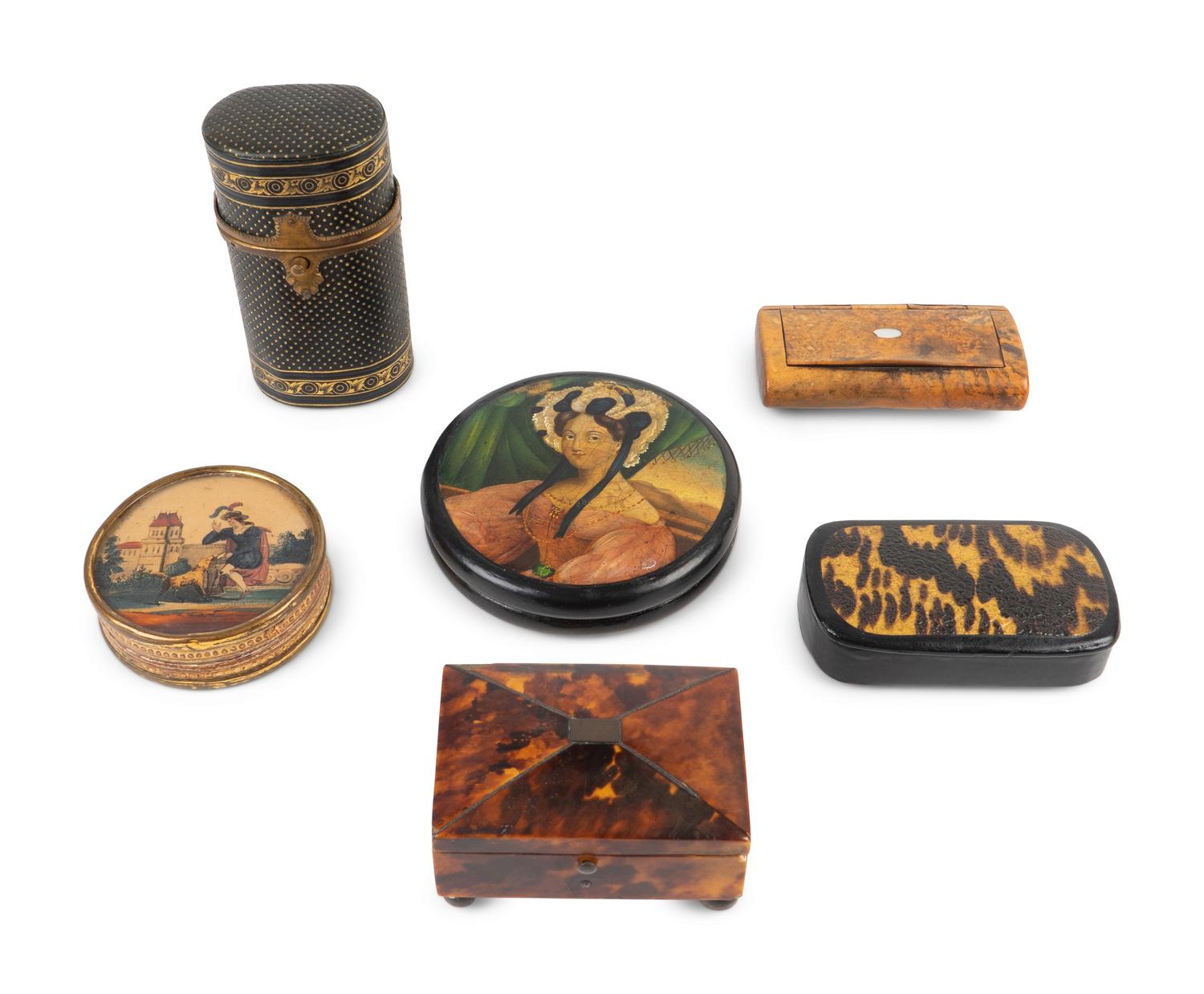 A Collection of Six Patch and Snuff Boxes and an Etui — 19TH CENTURY