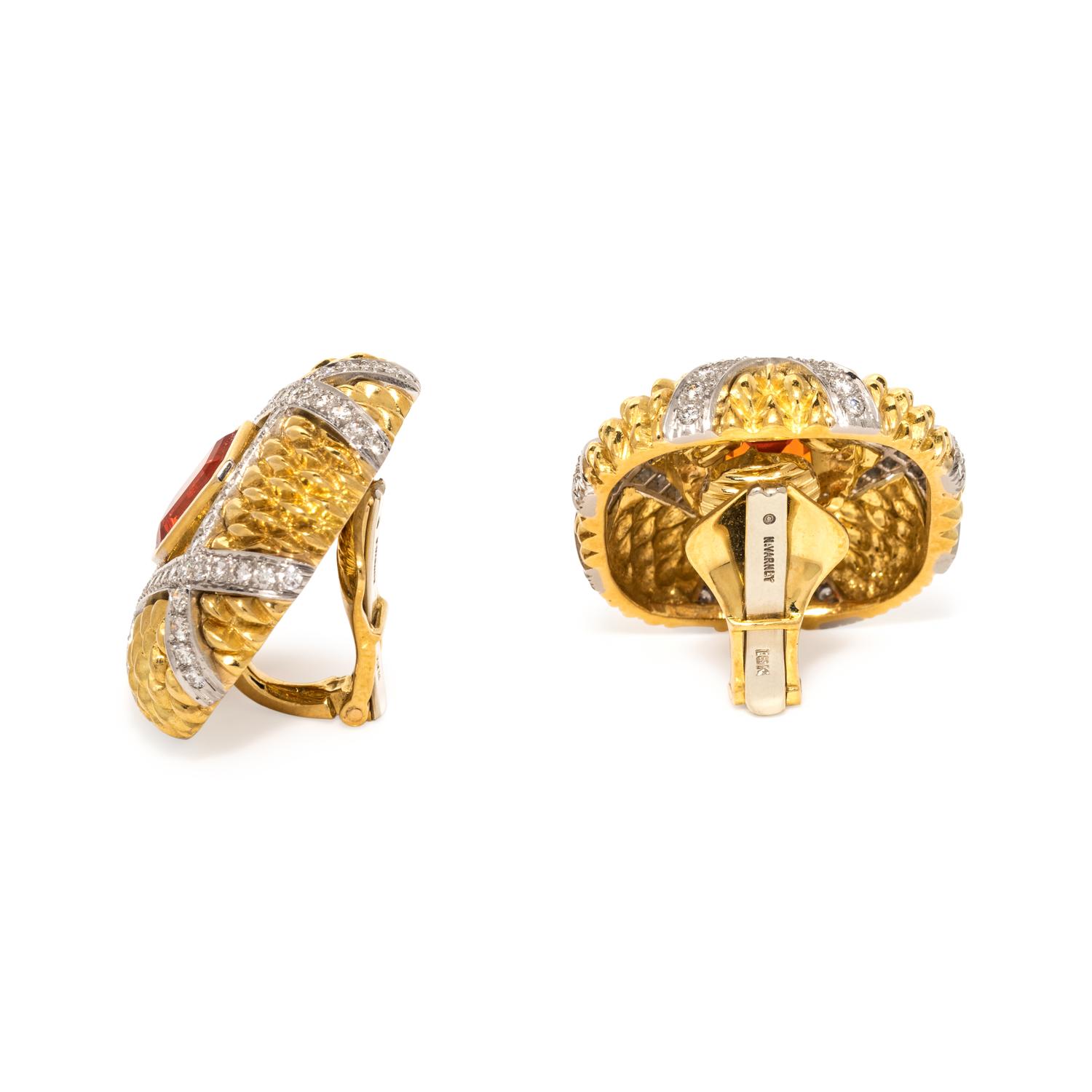 NICHOLAS VARNEY, FIRE OPAL AND DIAMOND EARCLIPS